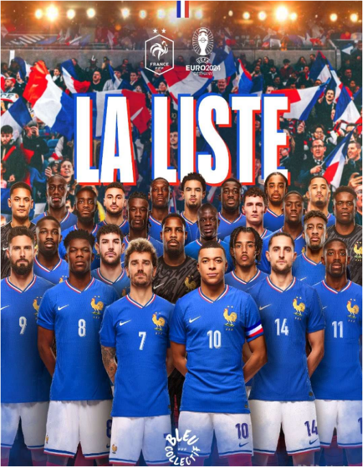 「2024年欧洲杯」法国队名单：姆巴佩领衔，坎特回归、吉鲁、于帕在列